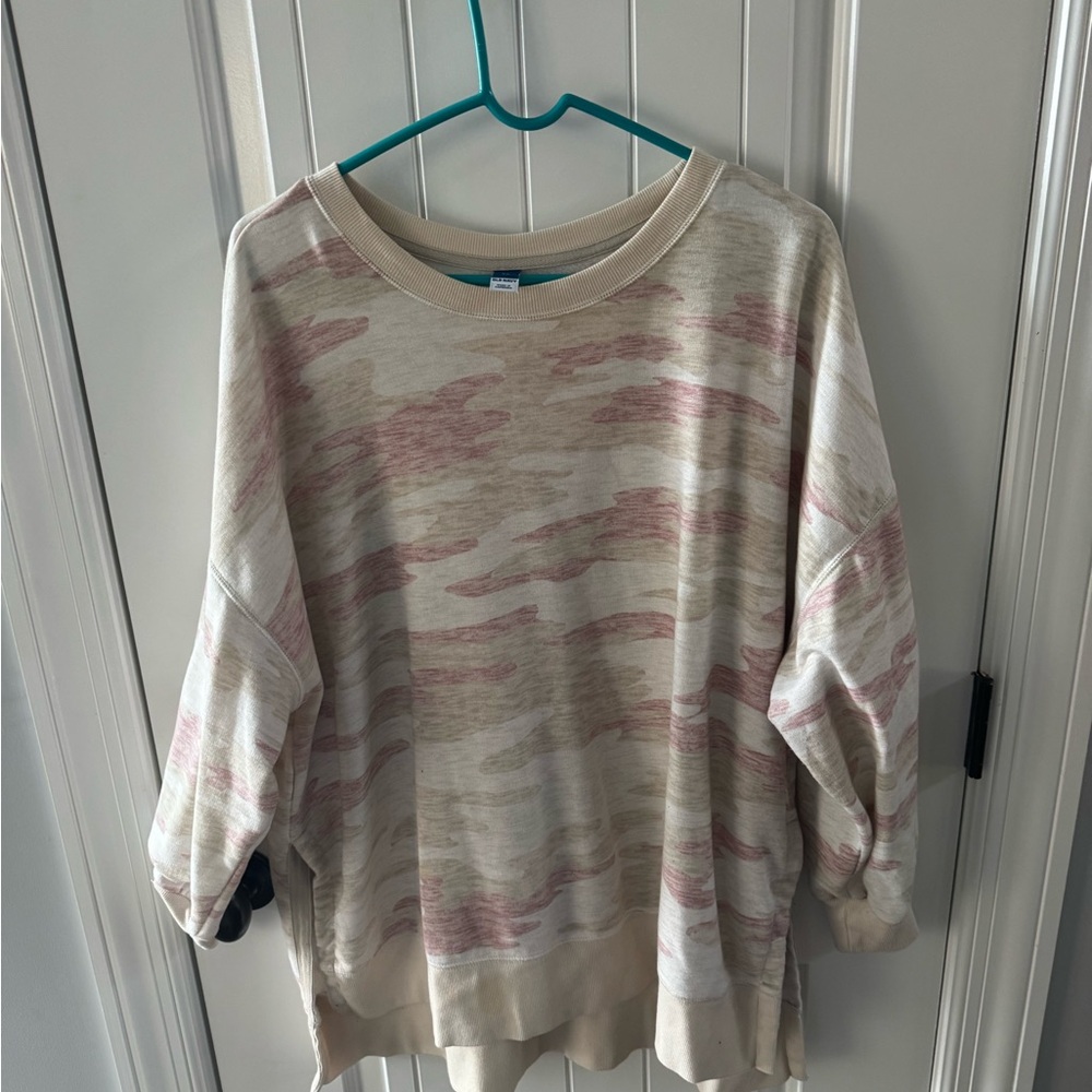 Old Navy Cream and Pink Camouflage Top